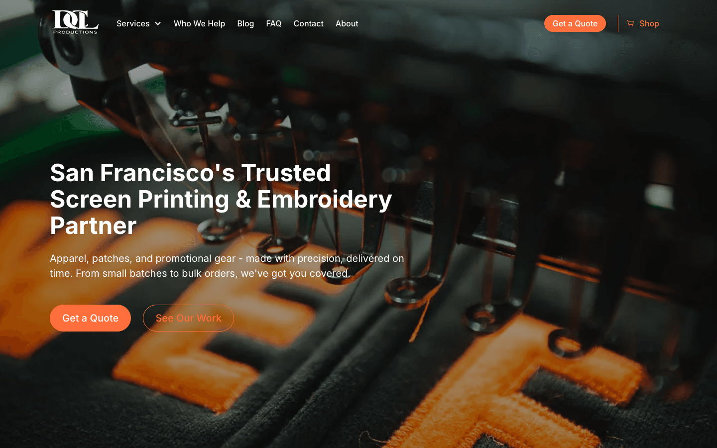 DCL Productions screen printing website - multi-step project intake form