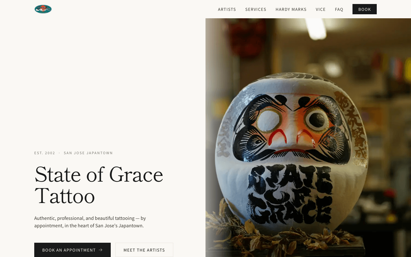 State of Grace Tattoo website - Japanese-inspired design with artist gallery